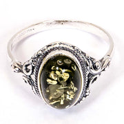 925 Solid Pure Sterling Silver Green Baltic Amber Oval Beautiful Designer Ring