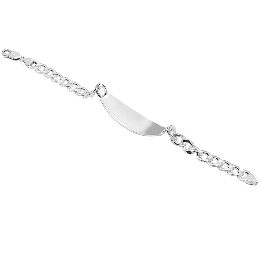 925 Pure Solid Sterling Silver 8 mm Link Curb Chain ID Plate Bracelet 9 Inches