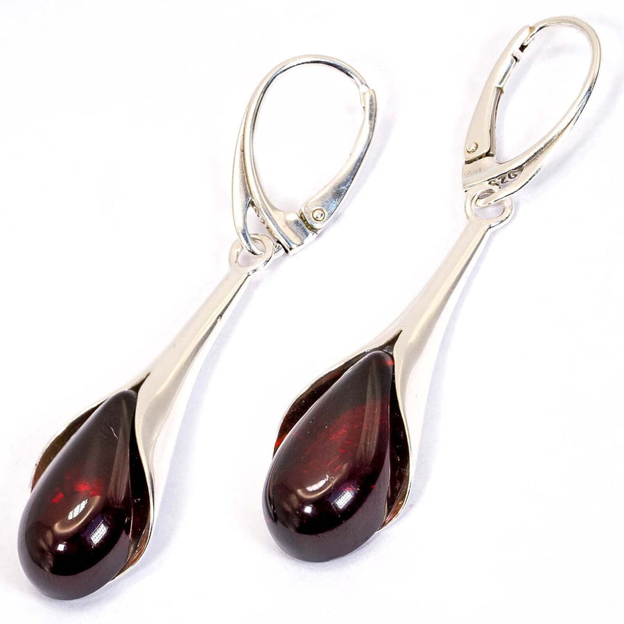 925 Solid Sterling Silver Baltic Cherry Amber Designer Drop Beautiful Earrings