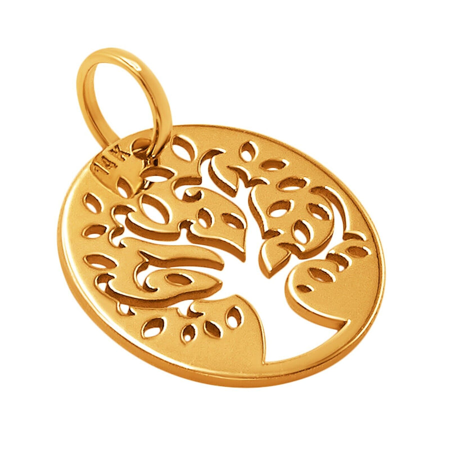 14k Pure Solid Yellow Gold Tree of Life Round Laser Cut Delicate Charm Pendant