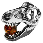 925 Solid Sterling Silver Honey Baltic Amber Jurassic Park T-Rex Slider Pendant