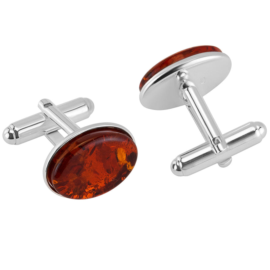 925 Solid Pure Sterling Silver Cognac Baltic Amber Oval Classic Men Cufflinks