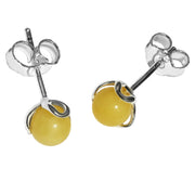 925 Pure Sterling Silver Butterscotch Baltic Amber Designer Flower Stud Earrings