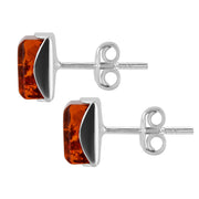 925 Solid Pure Sterling Silver Honey Baltic Amber Square Medium Stud Earrings