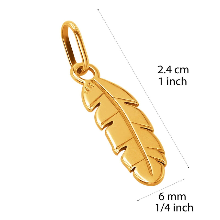 14k Pure Solid Yellow Gold Feather Beautiful Delicate Designer Charm Pendant