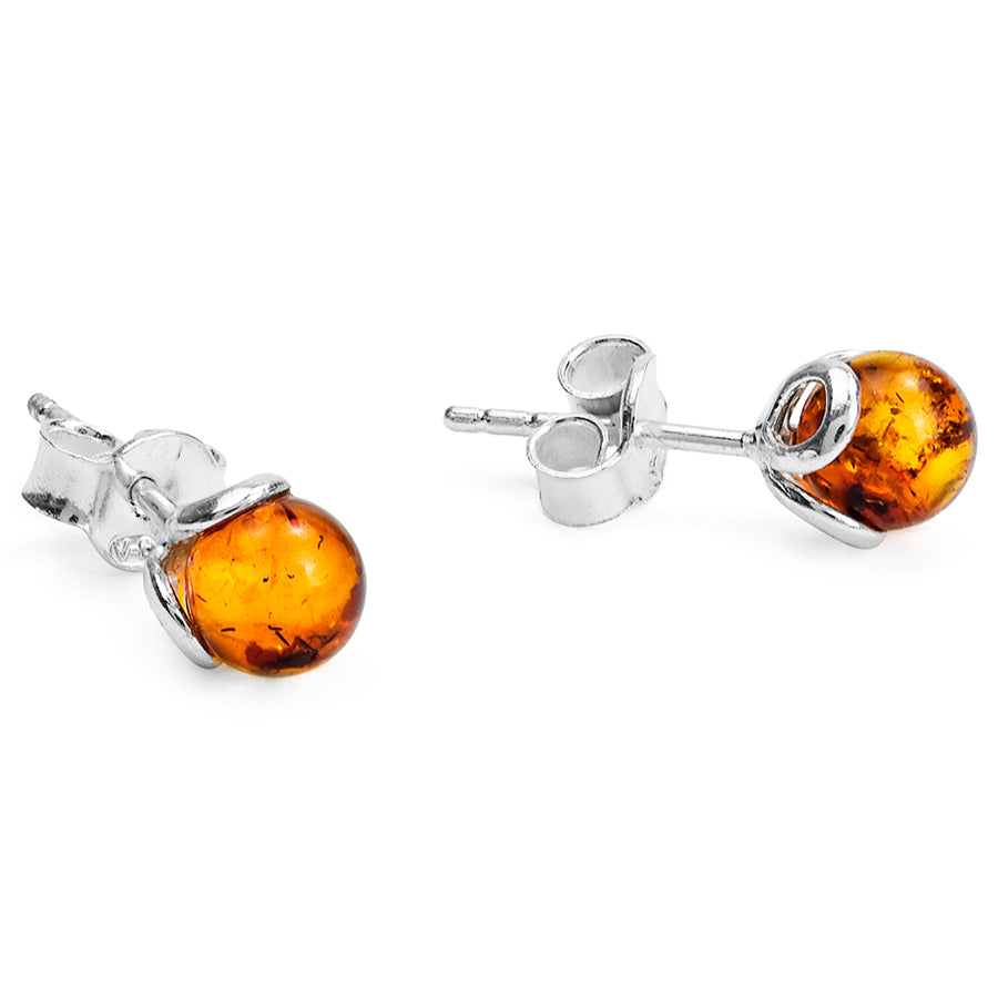 925 Solid Pure Sterling Silver Honey Baltic Amber Designer Flower Stud Earrings