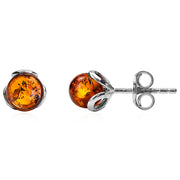 925 Solid Pure Sterling Silver Honey Baltic Amber Designer Flower Stud Earrings