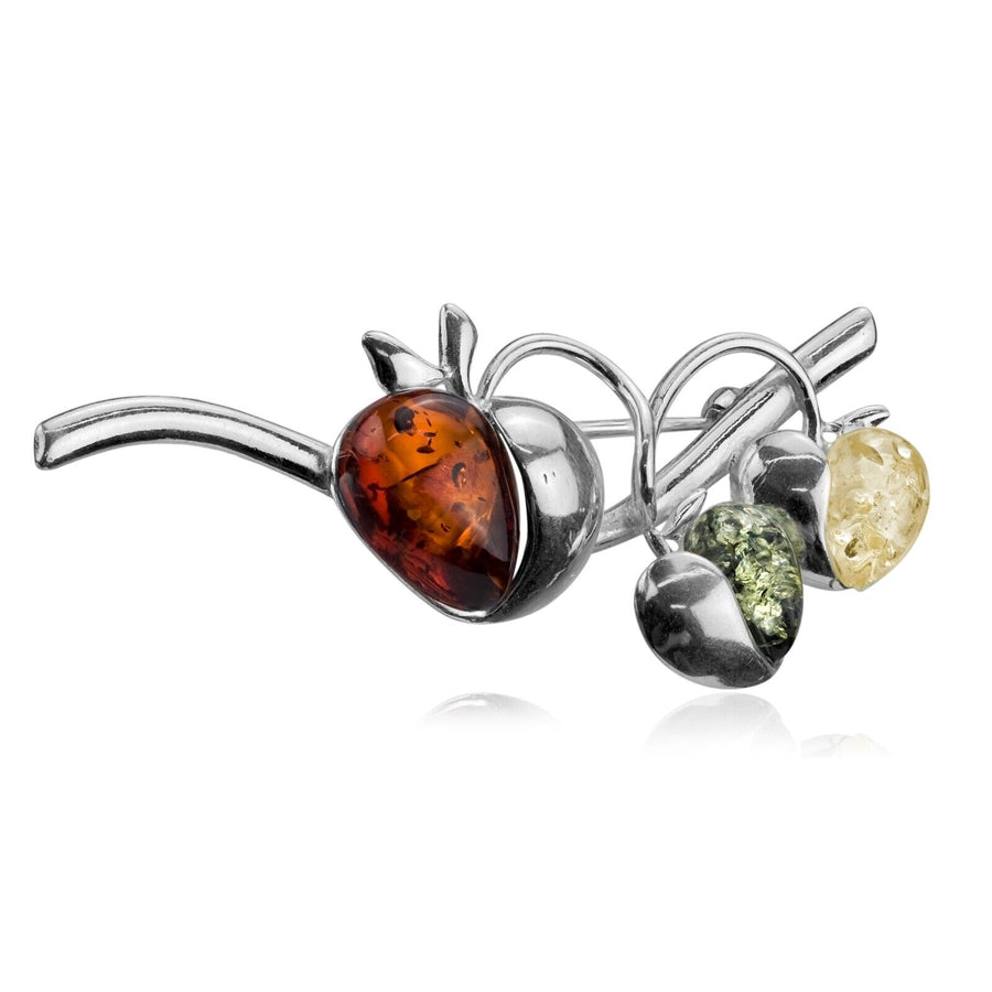 925 Solid Pure Sterling Silver Multicolor Baltic Amber Designer Apples Brooch