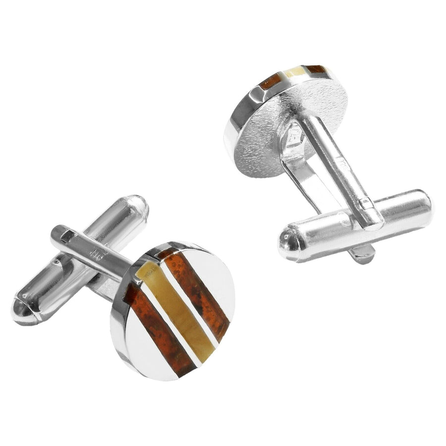 925 Solid Sterling Silver Multicolor Baltic Amber Round Modern Inlay Cufflinks