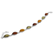 925 Sterling Silver Multicolor Baltic Amber Marquise Adjustable Bracelet 8 in
