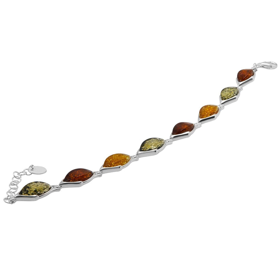 925 Sterling Silver Multicolor Baltic Amber Marquise Adjustable Bracelet 8 in