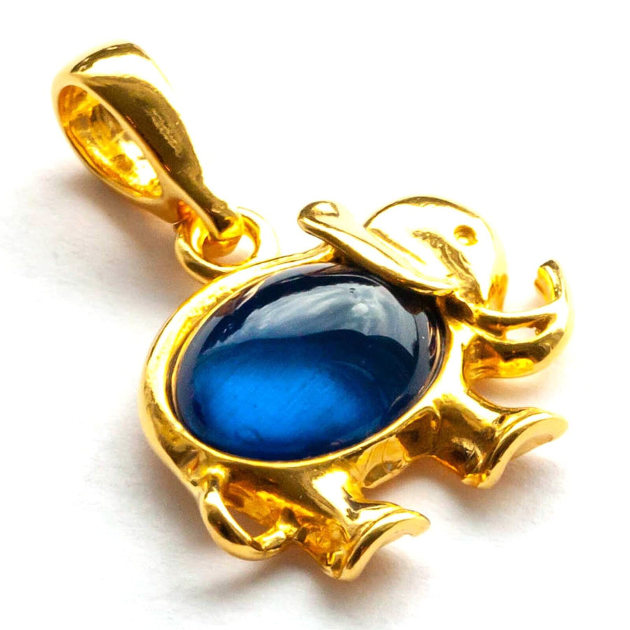 925 Solid Gold Plated Sterling Silver Blue Amber Elephant Colorful Nice Pendant