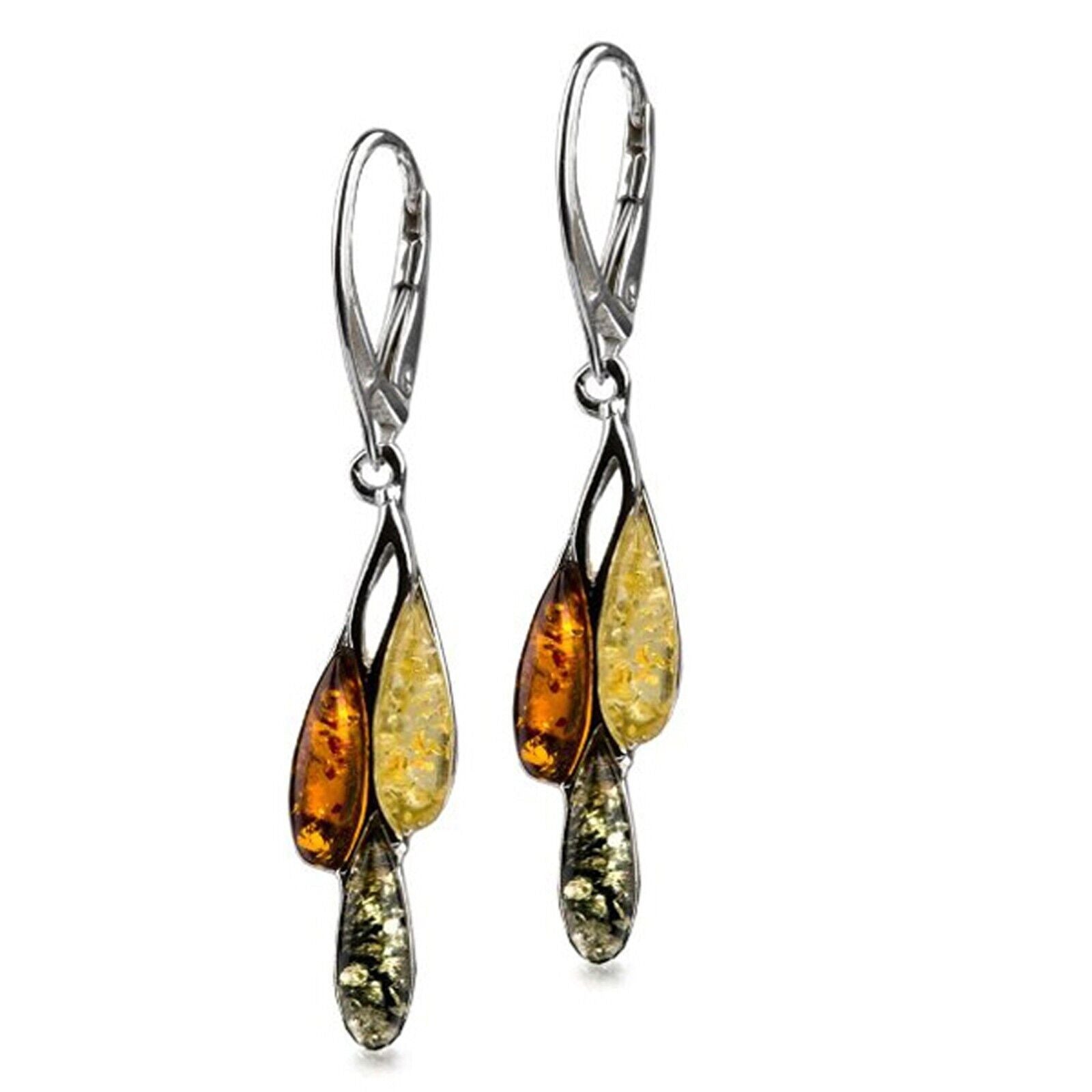 Baltic Amber and Sterling online Silver Half Moon Leaver Back Oxidized Earrings