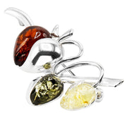 925 Solid Pure Sterling Silver Multicolor Baltic Amber Designer Apples Brooch