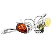 925 Solid Pure Sterling Silver Multicolor Baltic Amber Designer Apples Brooch