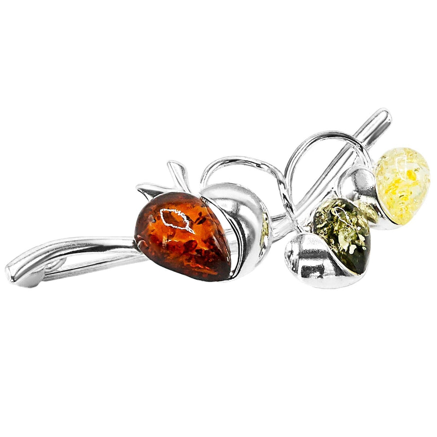 925 Solid Pure Sterling Silver Multicolor Baltic Amber Designer Apples Brooch