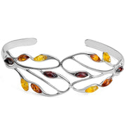925 Solid Sterling Silver Multicolor Baltic Amber Designer Marquise Bangle 7 in