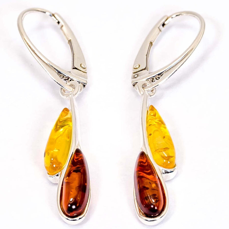 925 Solid Pure Sterling Silver Multicolor Baltic Amber Drop Leverback Earrings