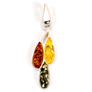 925 Solid Pure Sterling Silver Multicolor Baltic Amber Beautiful Drop Pendant