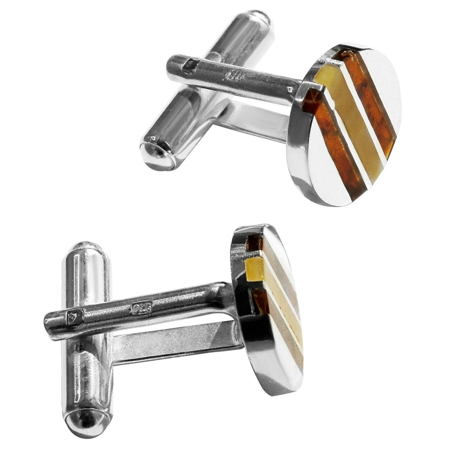 925 Solid Sterling Silver Multicolor Baltic Amber Round Modern Inlay Cufflinks