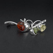 925 Solid Pure Sterling Silver Multicolor Baltic Amber Designer Apples Brooch