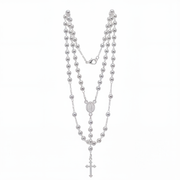 Sterling Silver Rosary Necklace 20 Inch | 4mm Beads, Virgin Mary Medal and Cross
