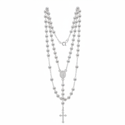 Heavy Sterling Silver Rosary Necklace 24 Inch | 5mm Beads, Virgin Mary Medal and Cross