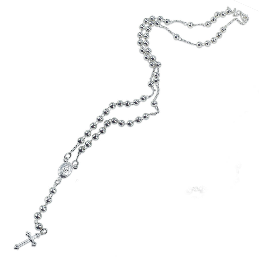 925 Sterling Silver Rosary Necklace – Virgin Mary & Cross, 20-Inch, 4mm Beads