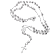Sterling Silver Rosary Necklace 20 Inch | 4mm Beads, Virgin Mary Medal and Cross