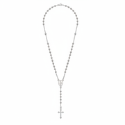 Sterling Silver Rosary Necklace 20 Inch | 4mm Beads, Virgin Mary Medal and Cross