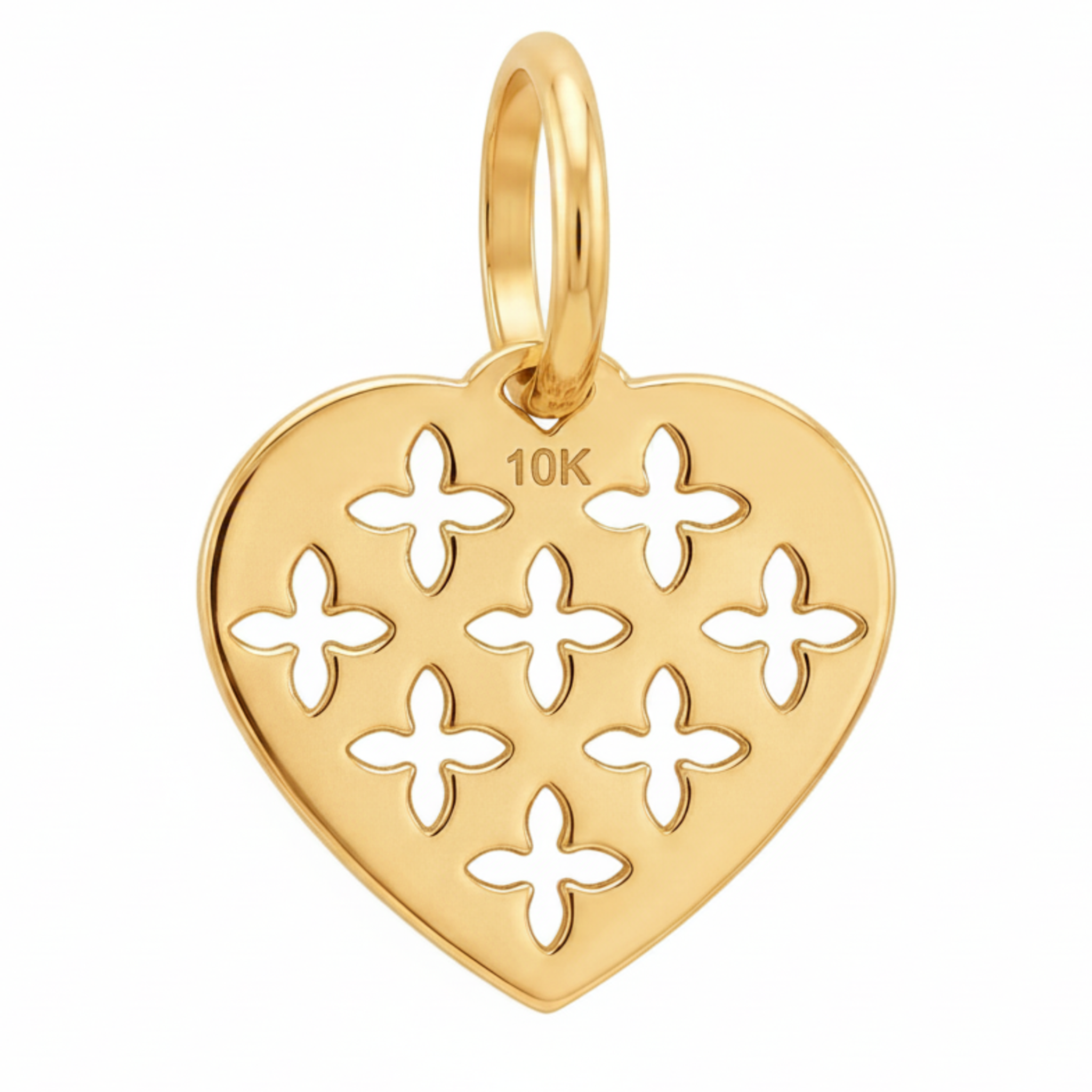 10K Yellow Gold Heart Pendant with Repeating Floral Cutwork Pattern Romantic Fine Jewelry
