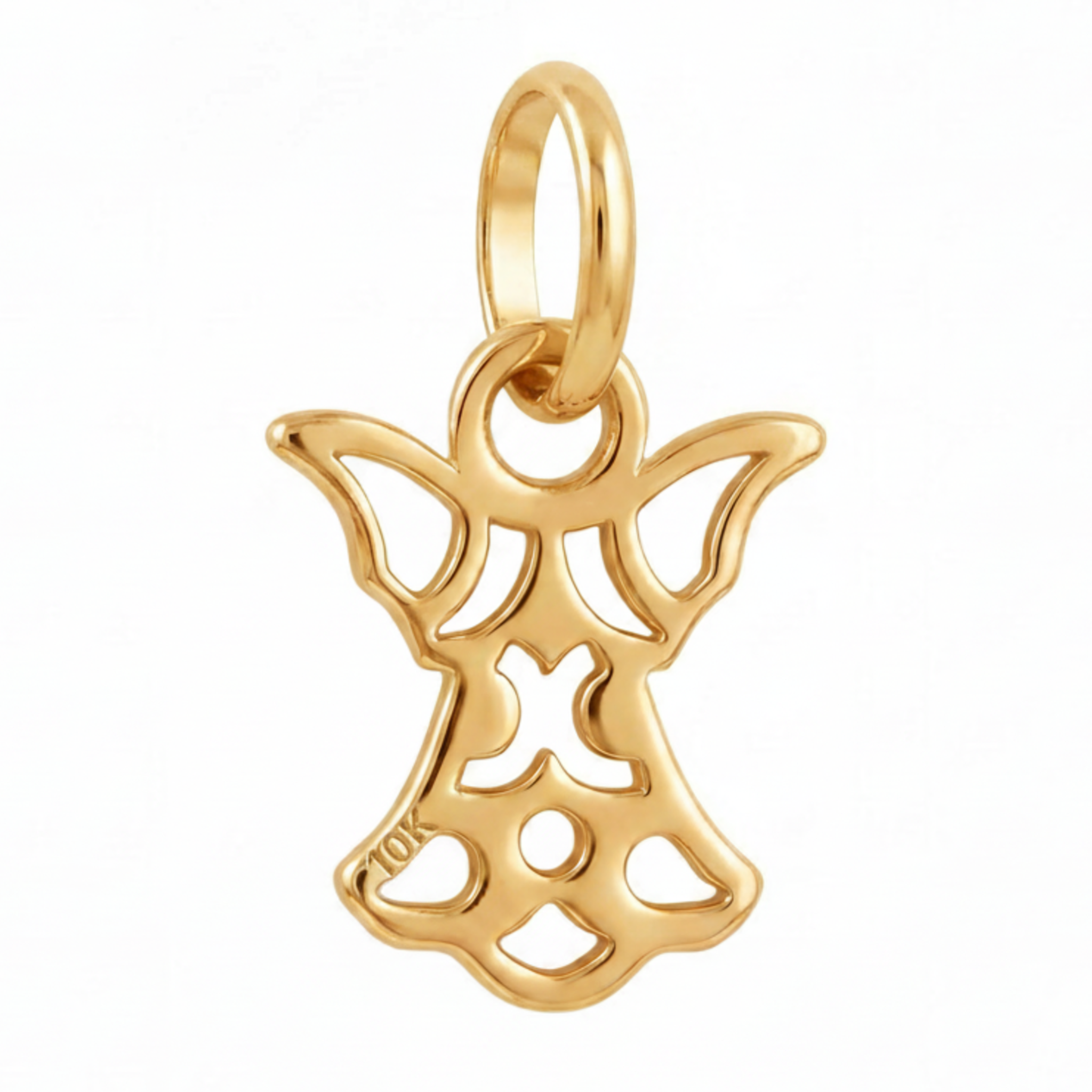 10K Yellow Gold Filigree Angel Pendant with Cutwork Wings and Decorative Body Fine Jewelry