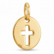 10K Yellow Gold Polished Round Pendant with Cross Cutout Religious Fine Jewelry Faith Gift