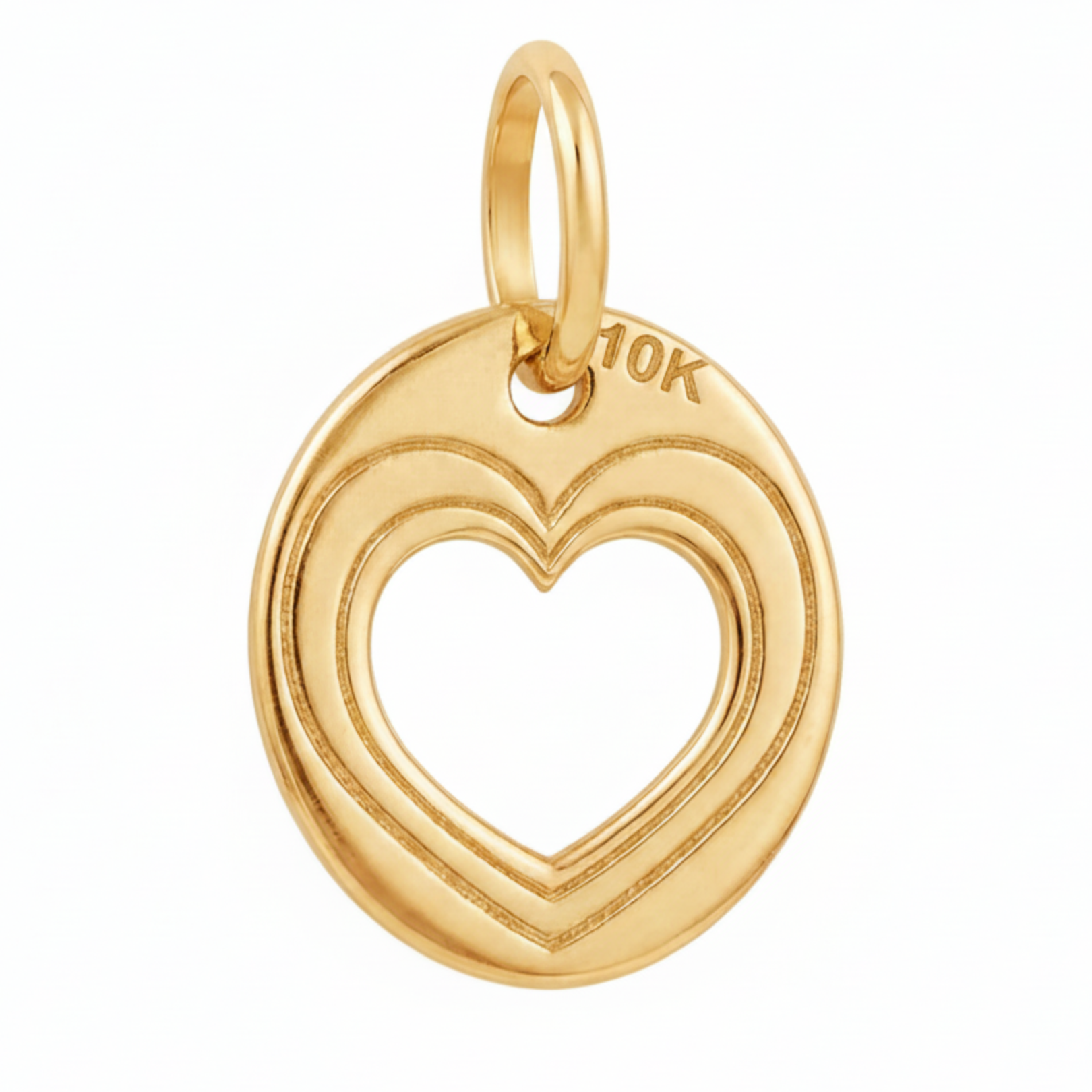 10K Yellow Gold Round Pendant with Large Open Heart Cutout Romantic Delicate Fine Jewelry