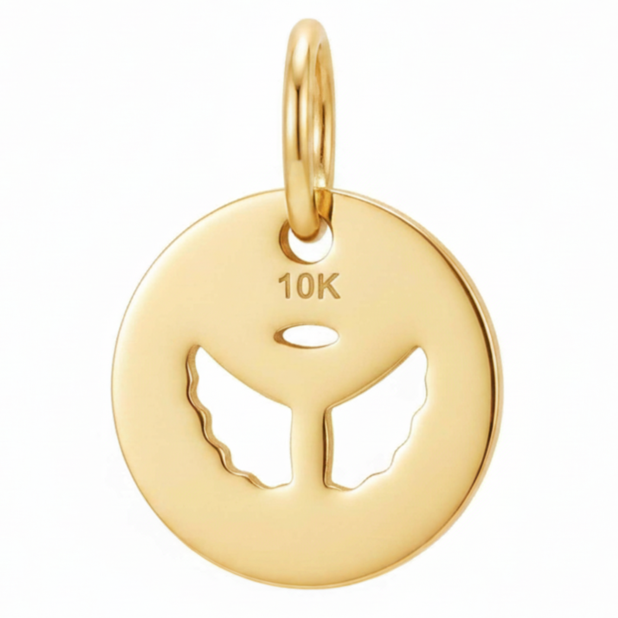 10K Yellow Gold Round Pendant with Angel Wings and Halo Cutout Spiritual Fine Jewelry Gift