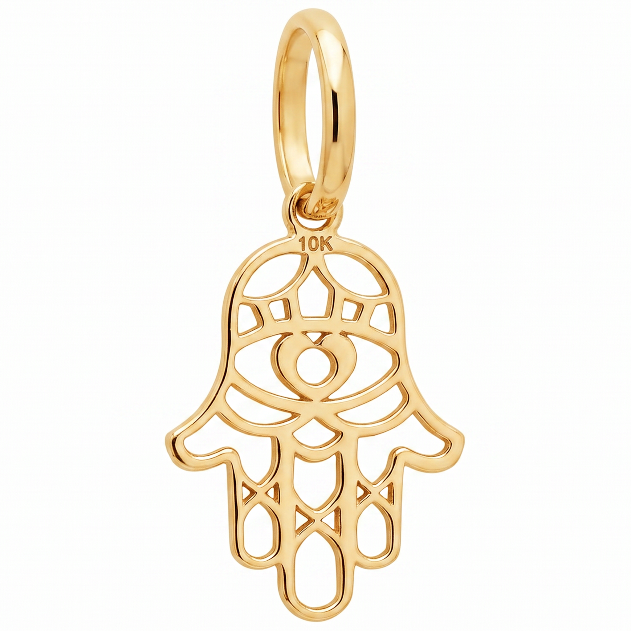 10K Yellow Gold Filigree Hamsa Hand Pendant with Evil Eye and Geometric Cutwork Spiritual Fine Jewelry