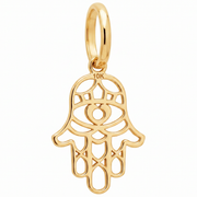 10K Yellow Gold Filigree Hamsa Hand Pendant with Evil Eye and Geometric Cutwork Spiritual Fine Jewelry