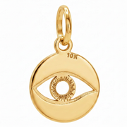 10K Yellow Gold Round Pendant with Evil Eye Cutout Spiritual Protection Delicate Fine Jewelry
