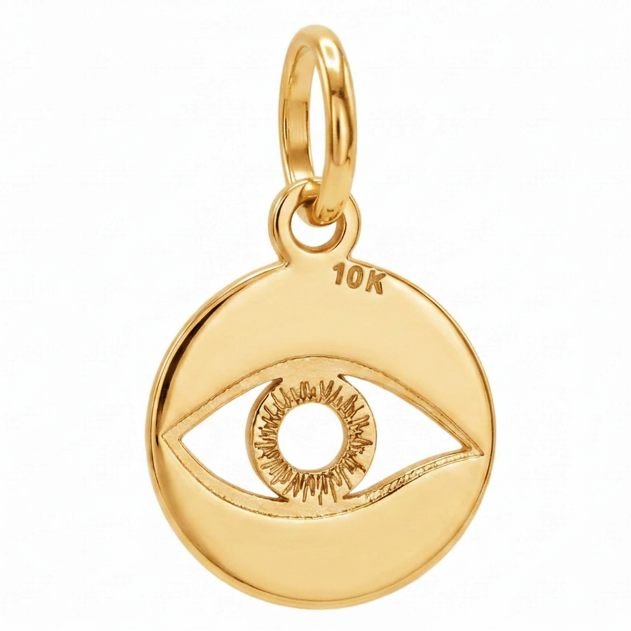 10K Yellow Gold Round Pendant with Evil Eye Cutout Spiritual Protection Delicate Fine Jewelry