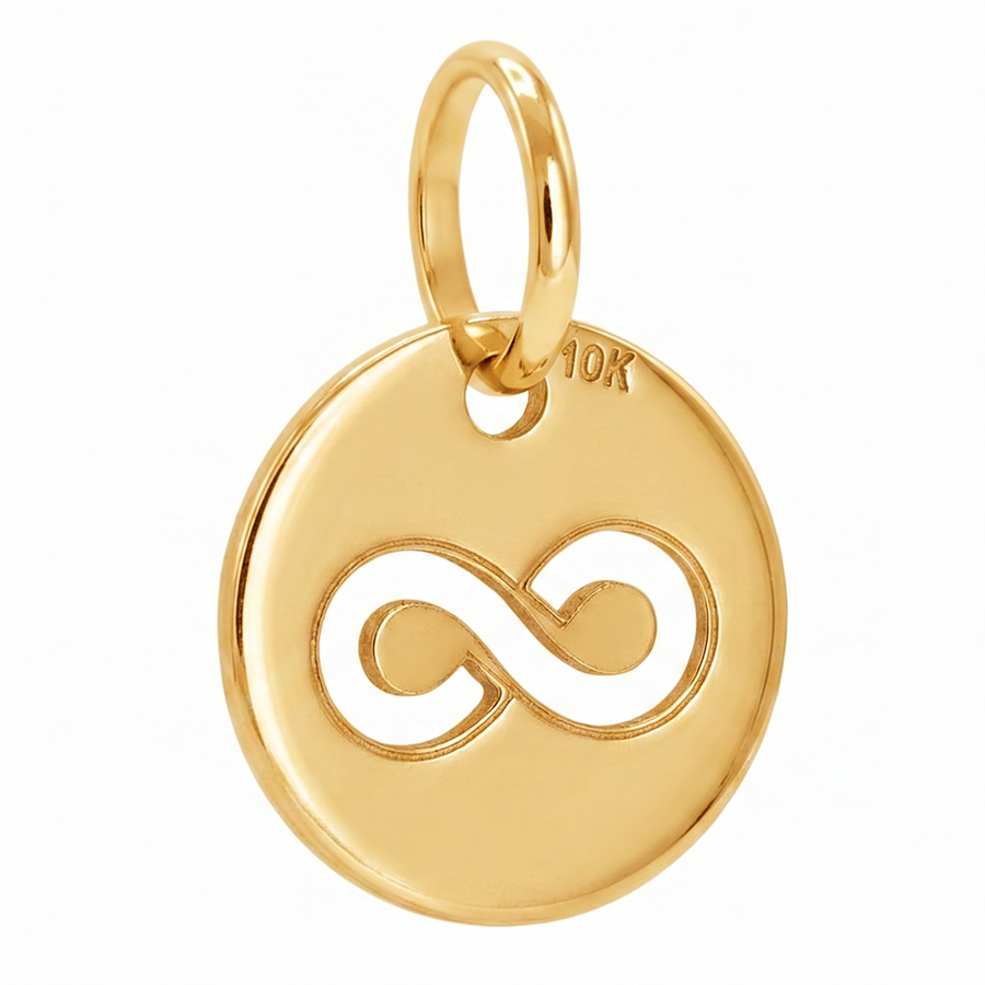 10K Yellow Gold Round Pendant with Infinity Symbol Cutout Delicate Meaningful Fine Jewelry