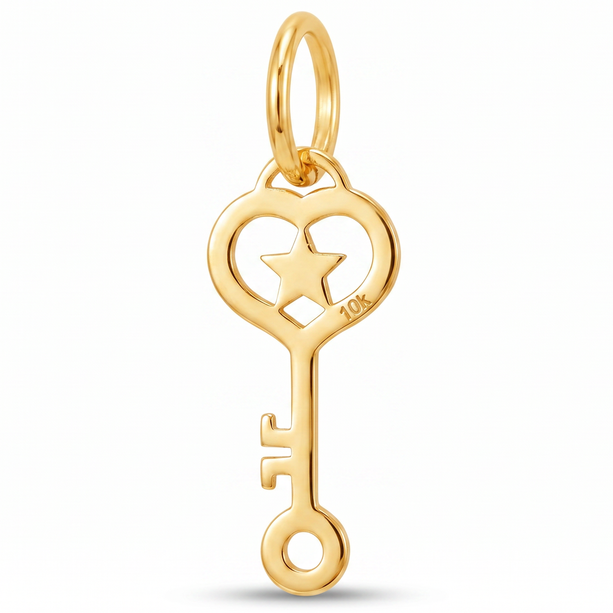 10K Yellow Gold Heart Key Pendant with Star Cutout Delicate Romantic Fine Jewelry Gift