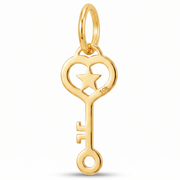 10K Yellow Gold Heart Key Pendant with Star Cutout Delicate Romantic Fine Jewelry Gift