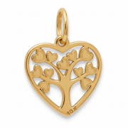 10K Yellow Gold Tree of Life Heart Pendant with Heart Shaped Leaves Romantic Fine Jewelry Gift
