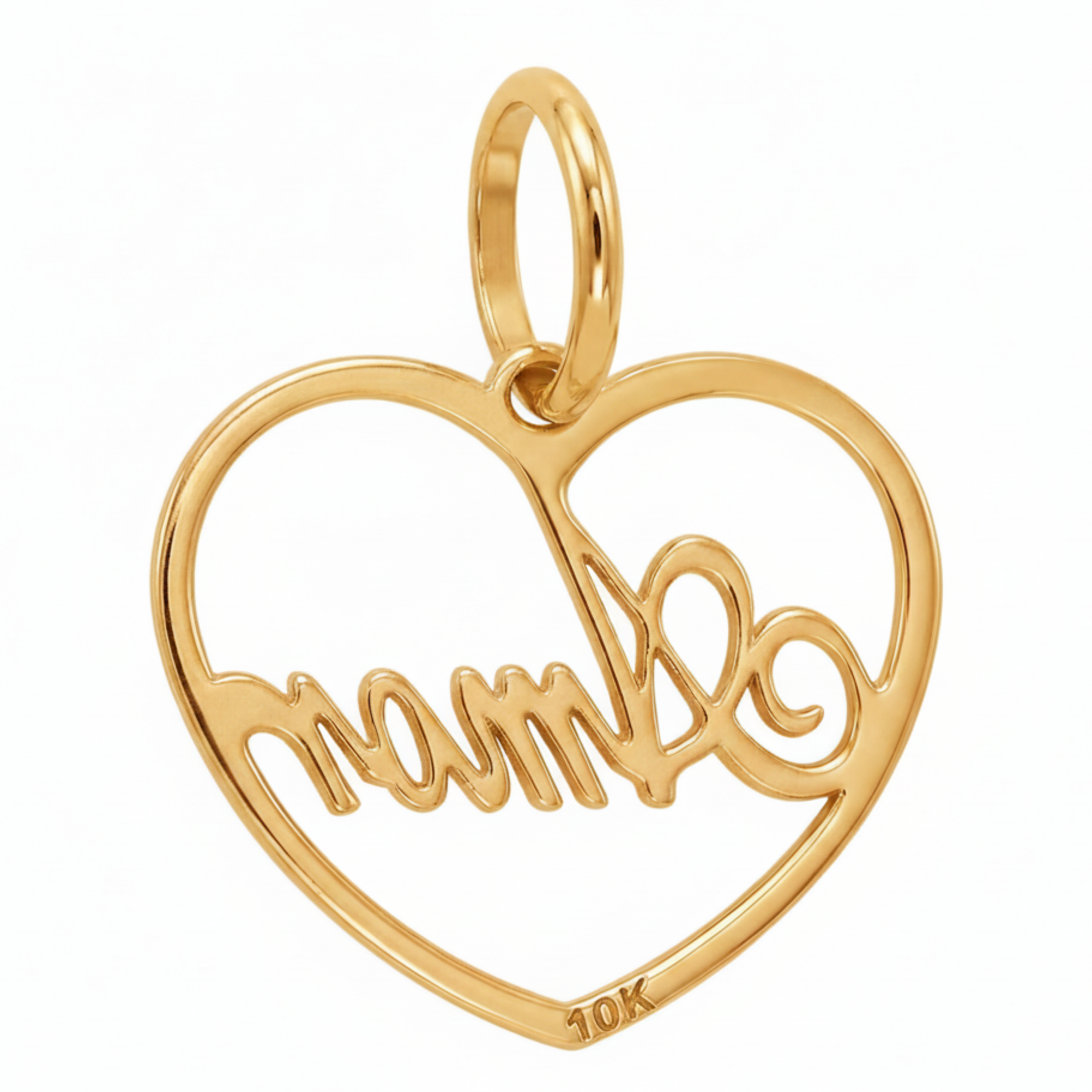 10K Yellow Gold Amor Heart Pendant with Cursive Script Romantic Fine Jewelry Love Gift