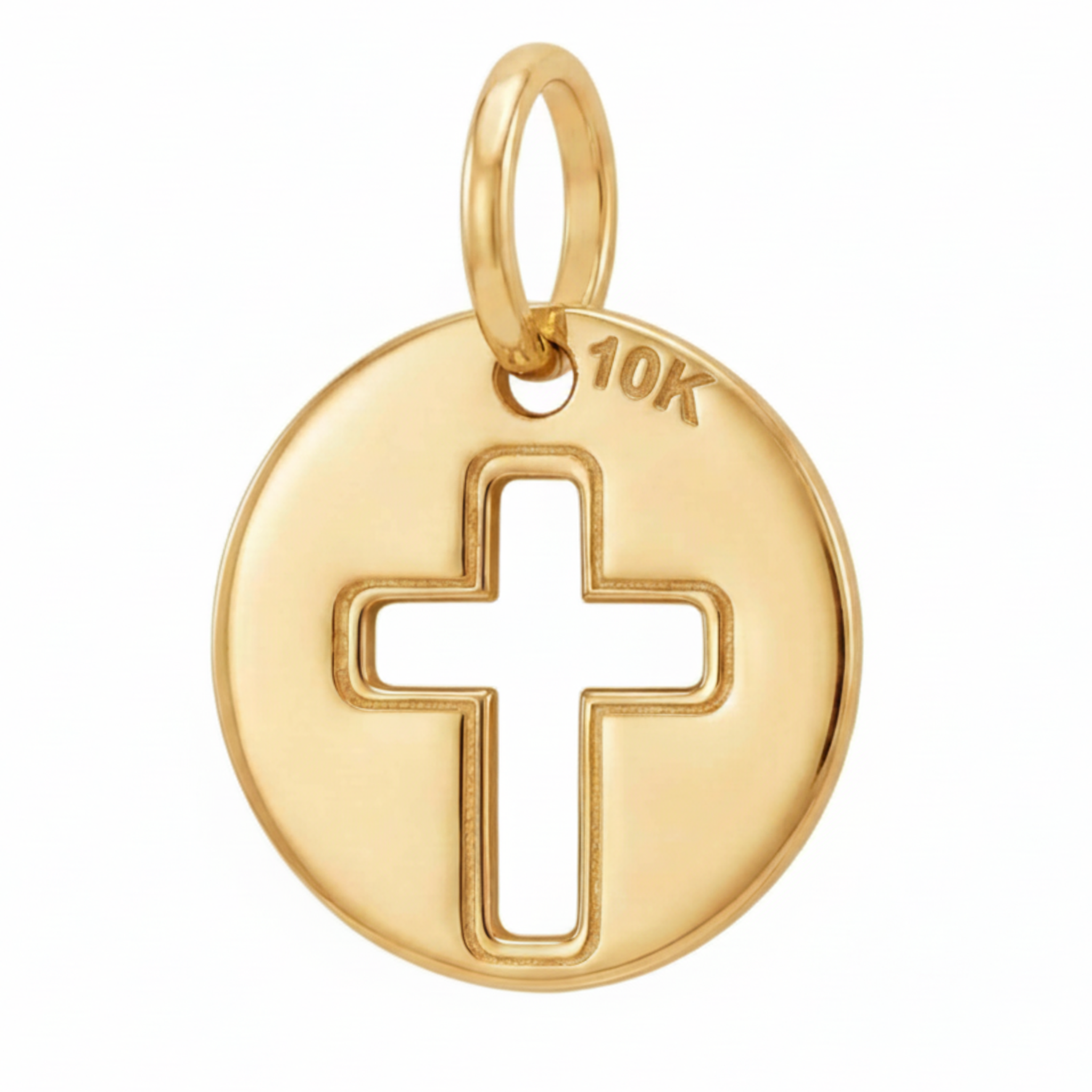 10K Yellow Gold Round Pendant with Cross Cutout Religious Fine Jewelry Meaningful Faith Gift