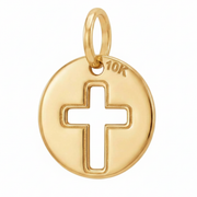 10K Yellow Gold Round Pendant with Cross Cutout Religious Fine Jewelry Meaningful Faith Gift
