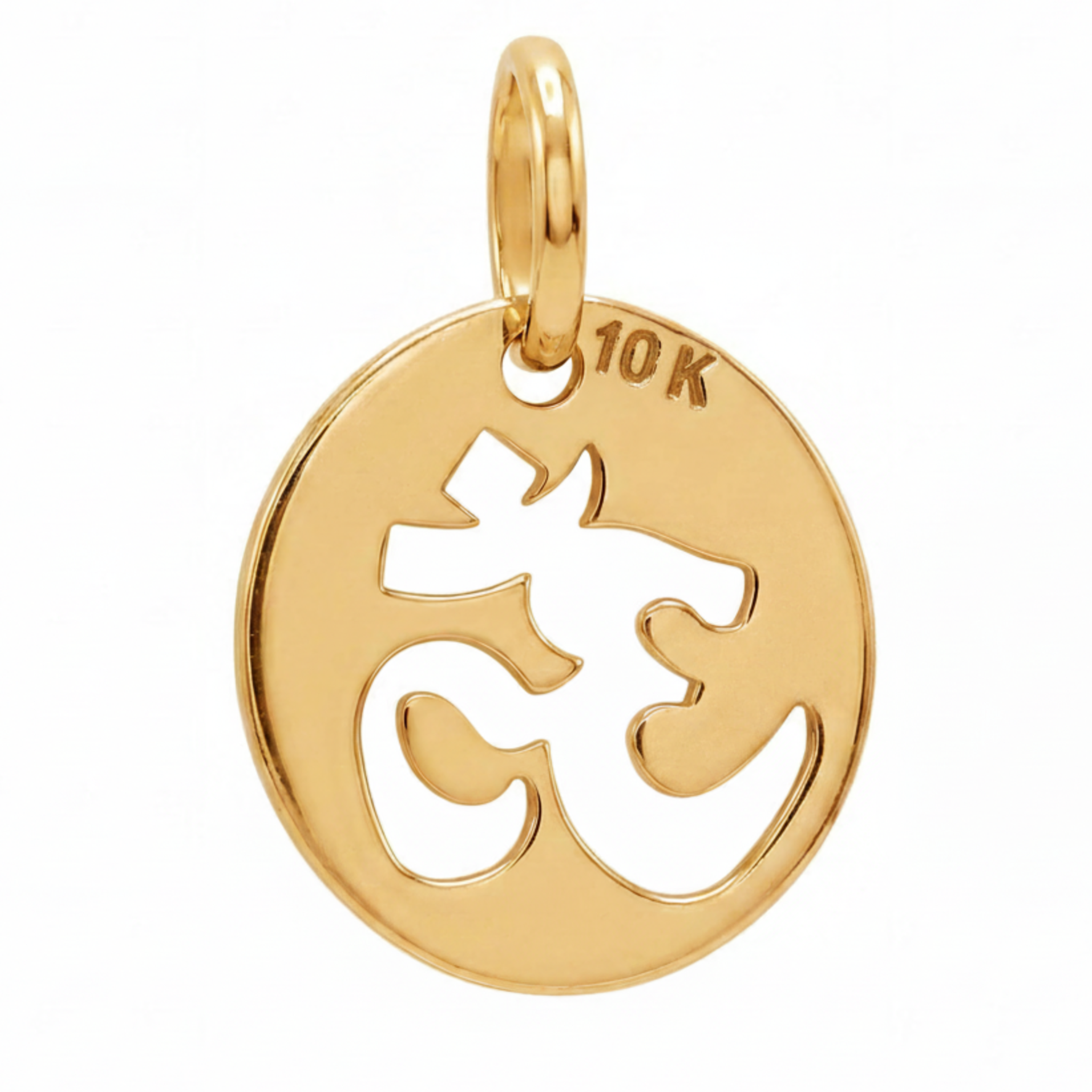 10K Yellow Gold Round Pendant with Om Aum Symbol Cutout Spiritual Mindfulness Fine Jewelry