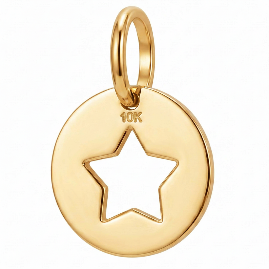 10K Yellow Gold Round Pendant with Star Cutout Delicate Celestial Fine Jewelry Meaningful Gift