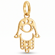 10K Yellow Gold Hamsa Hand Pendant with Evil Eye and Geometric Cutwork Spiritual Fine Jewelry