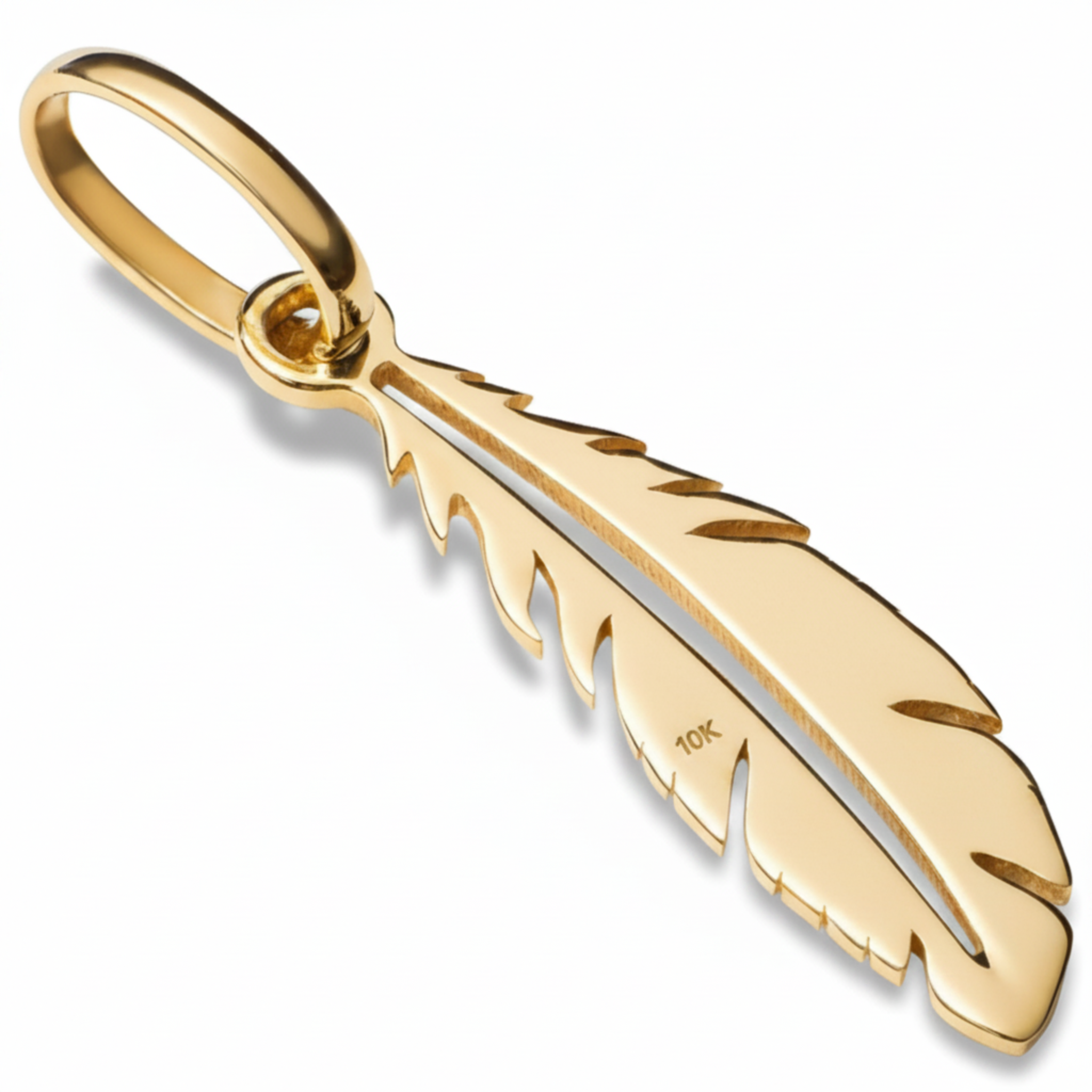 10k Yellow Gold Feather Charm Pendant Elegant Dainty Women Fine Jewelry Gift